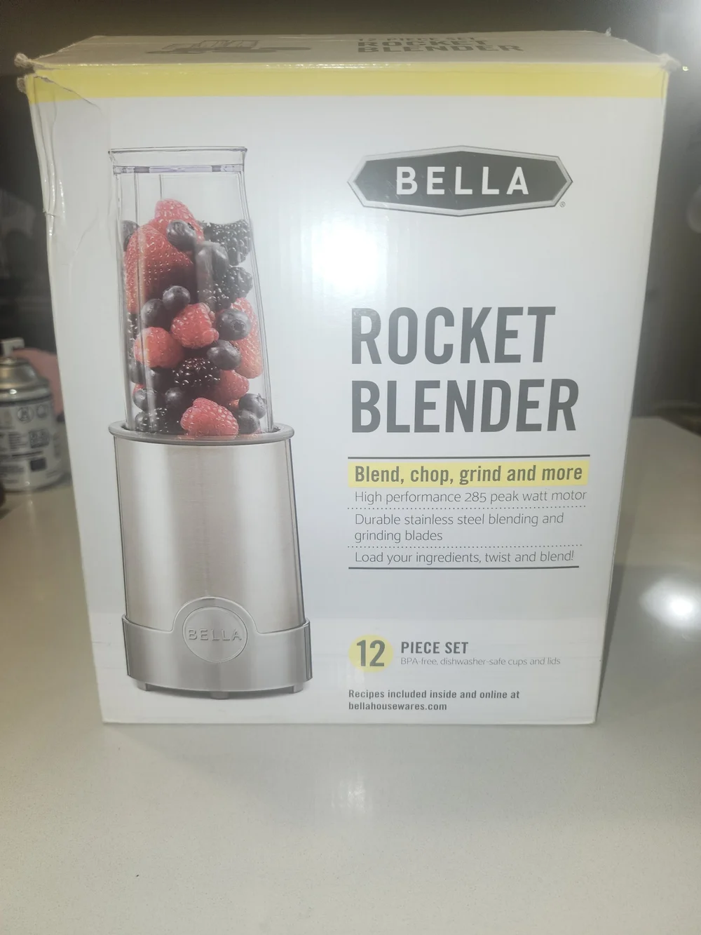 Bella Vita Rocket Blender - Silver with Clear Cup and Yellow Accent